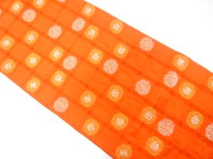 ふくれ織　格子に華紋織り出し　袋帯